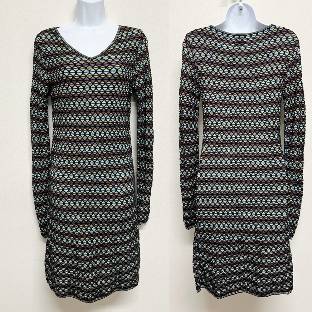 M by Missoni Womens Black Multicolor Knitted Long Sleeve Knee Length Dress XS/S
